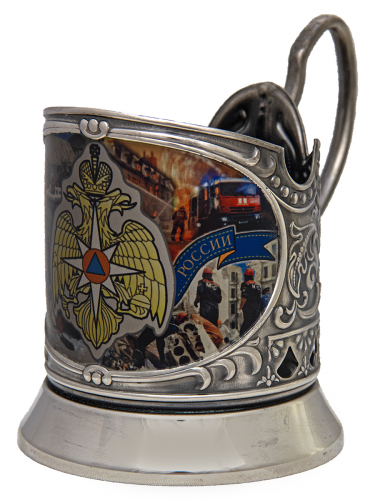 Набор для чая "МЧС" (3 пр.) цветой, карт.коробка, хруст.стакан, латунь никелированная, термоперенос, ложка-нерж.,термоперенос. фото 5